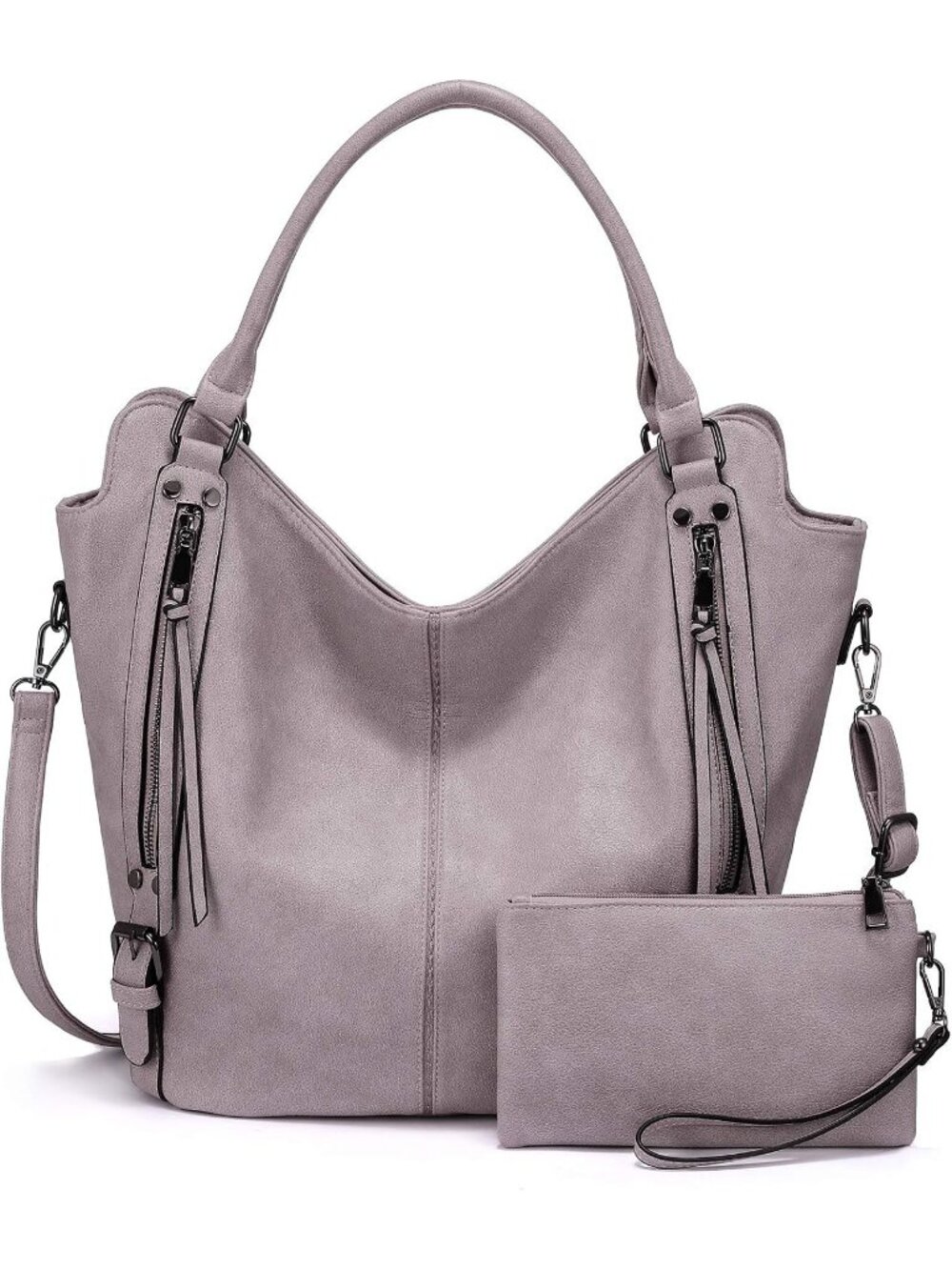 Women's Light Purple Leather Tote Large Hobo Shoulder Purse Adjustable Handbag